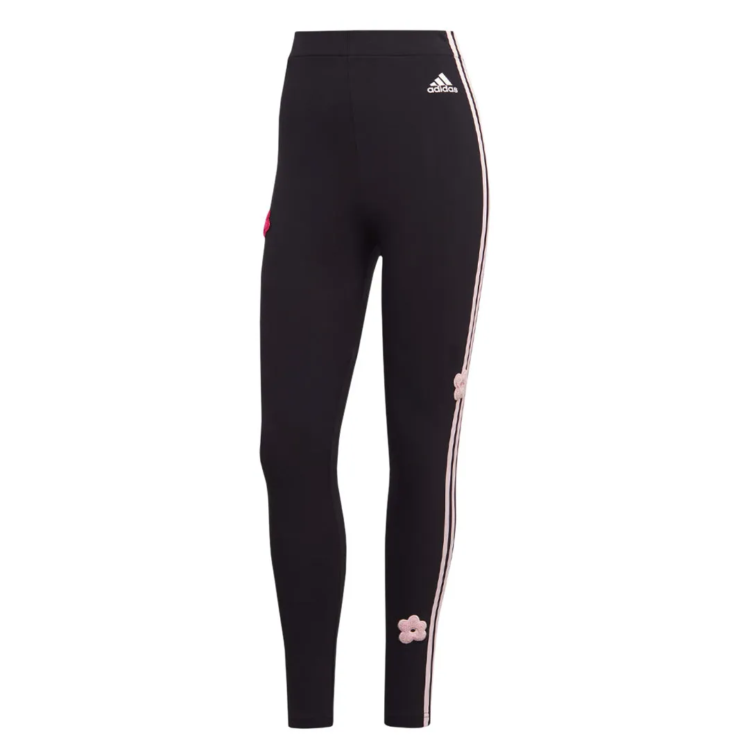 adidas - Damen Leggings mit Chenille-Blumenapplikationen und 3 Streifen (IC0004)