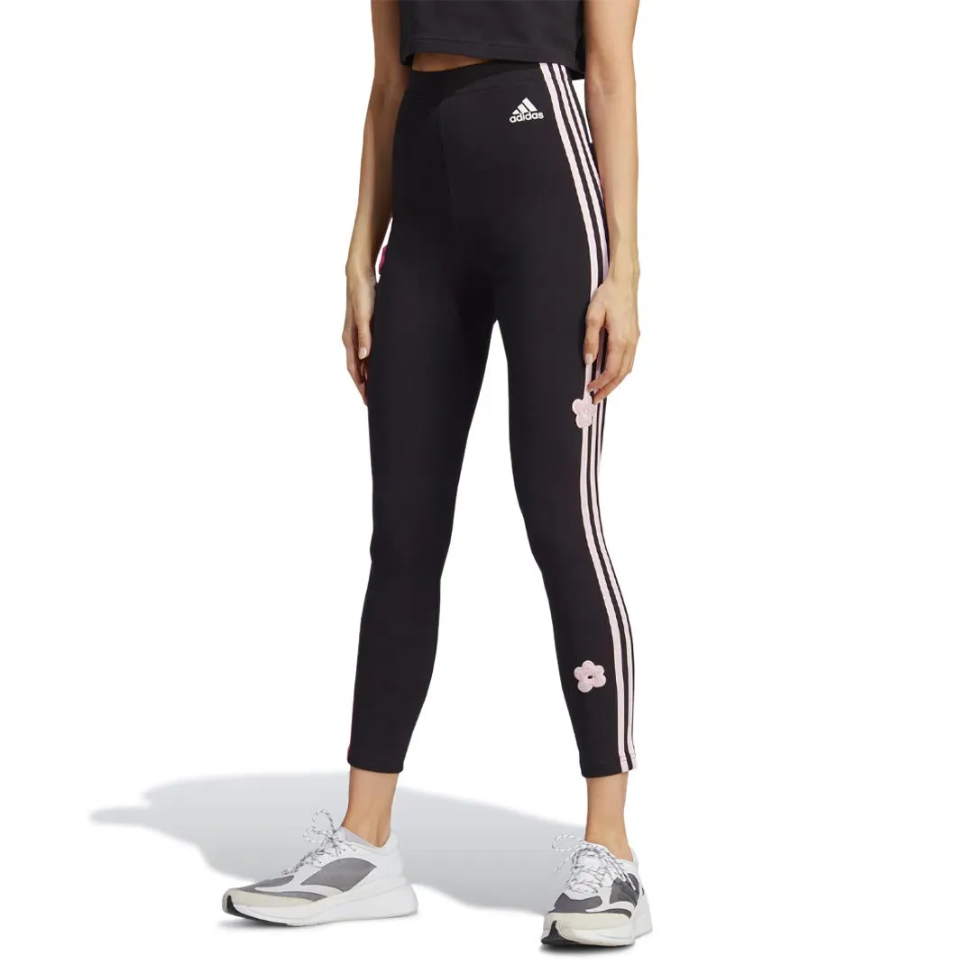adidas - Damen Leggings mit Chenille-Blumenapplikationen und 3 Streifen (IC0004)