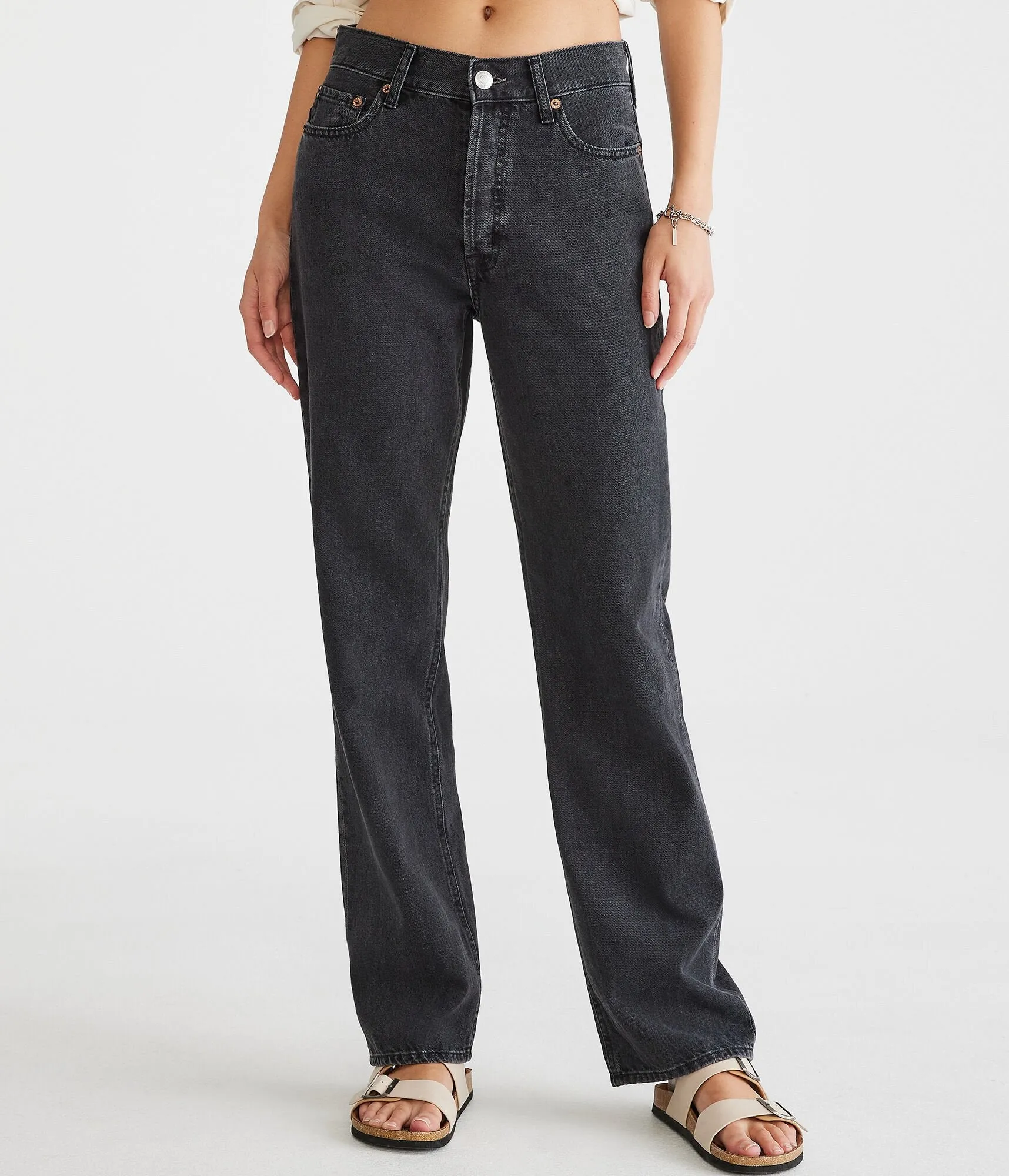 Aeropostale Damen High-Rise Curvy Baggy Jeans - - Größe 000R - Baumwolle - Teenager-Mode & Bekleidung Schwarz Aeropostale