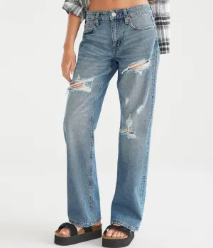 Aeropostale Damen' KND Low-Rise Baggy Jeans - Washed Denim - Größe 12 R - Baumwolle - Teen Fashion & Bekleidung Medium Wash Aeropostale