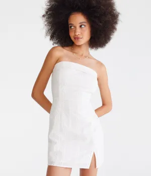 Aeropostale Damen Einfarbiges Auglet-Bandeau-Minikleid - Weiß - Größe L - Baumwolle - Teen-Mode & Kleidung Creme Aeropostale