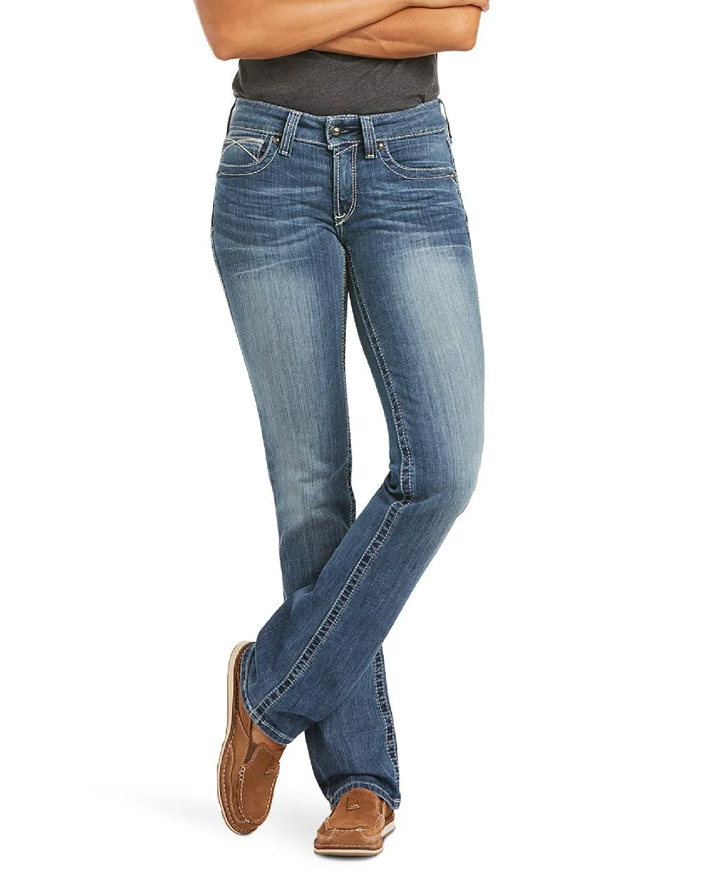 Ariat Damen Real Mid Rise Icon Stackable Straight Leg Jeans Ariat Kleidung