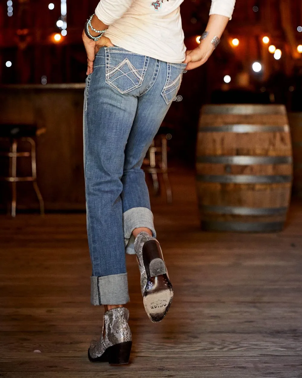 Ariat Damen Real Mid Rise Icon Stackable Straight Leg Jeans Ariat Kleidung