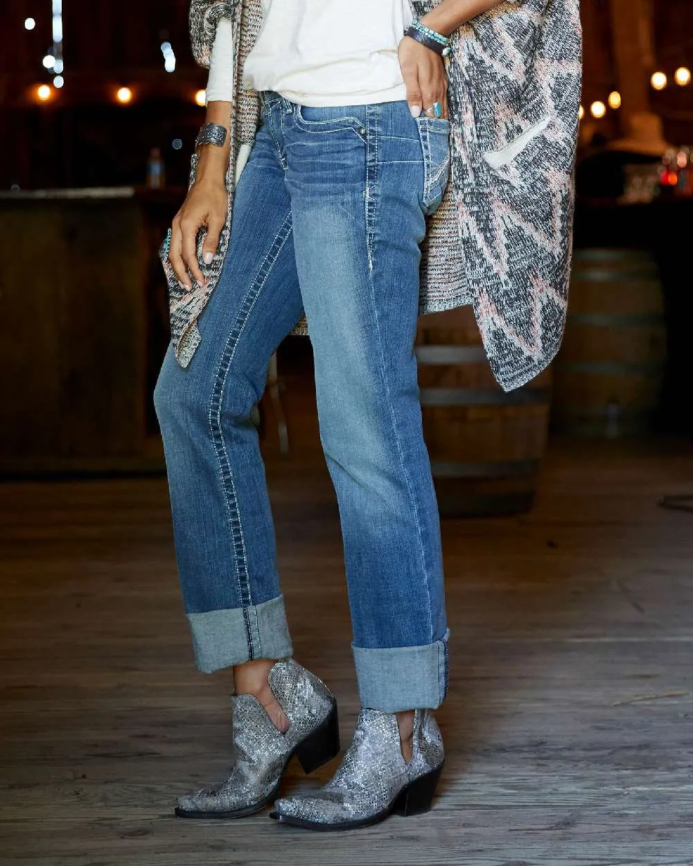 Ariat Damen Real Mid Rise Icon Stackable Straight Leg Jeans Ariat Kleidung