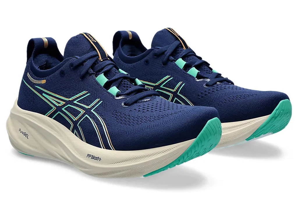 Asics Damen Gel Nimbus 26 - Blaue Weite/Aurora Grün (1012B601-400) Asics Laufschuhe