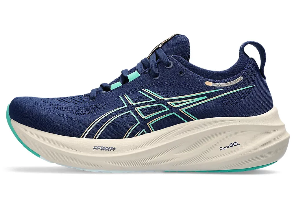 Asics Damen Gel Nimbus 26 - Blaue Weite/Aurora Grün (1012B601-400) Asics Laufschuhe