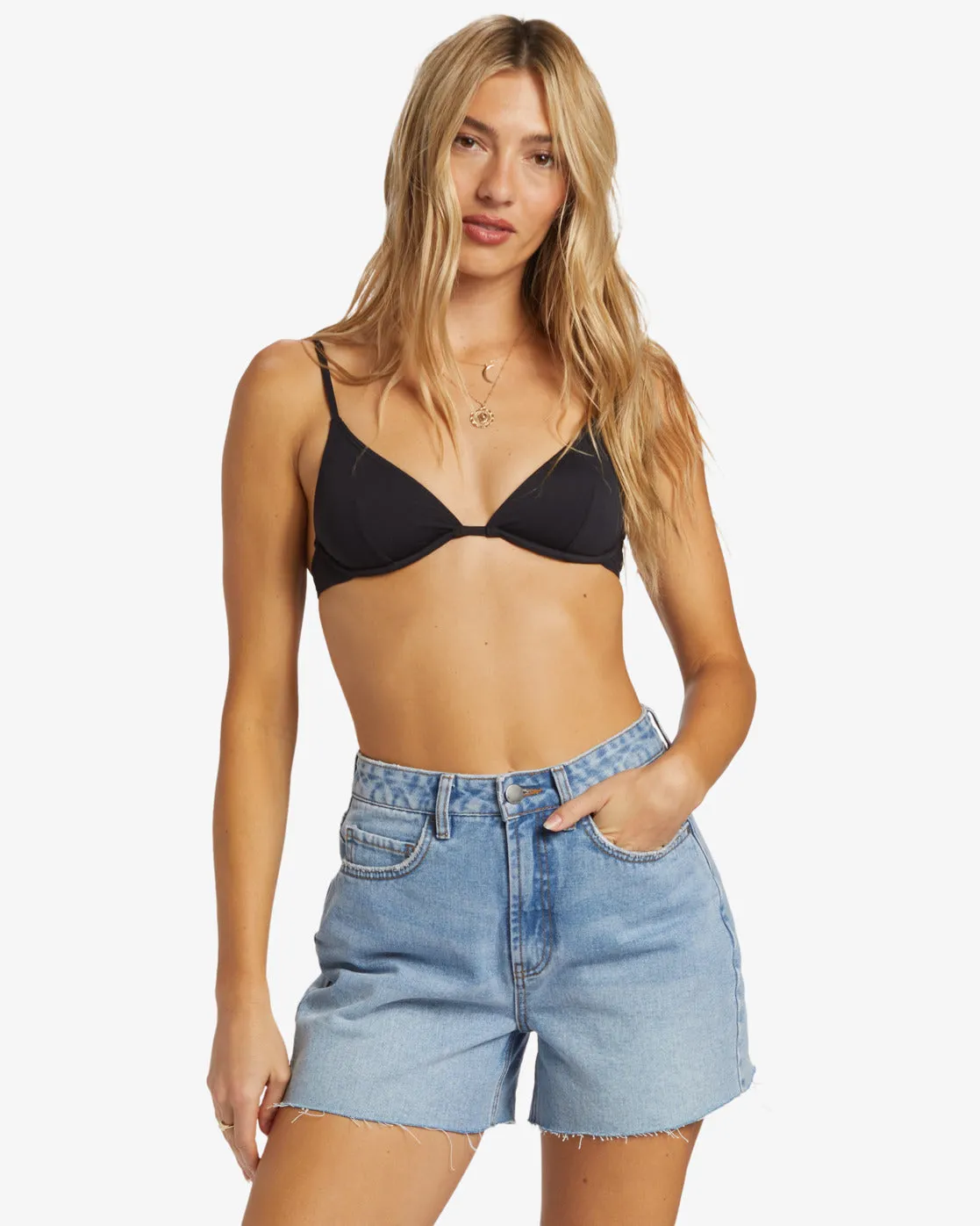 Billabong Riley Denim Shorts - Ausgewaschener Indigo mit Ausfransungen