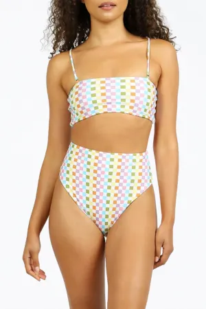 Brooklyn Bikini-Höschen mit hoher Taille in ökologischer Regenbogen-Karo-Optik