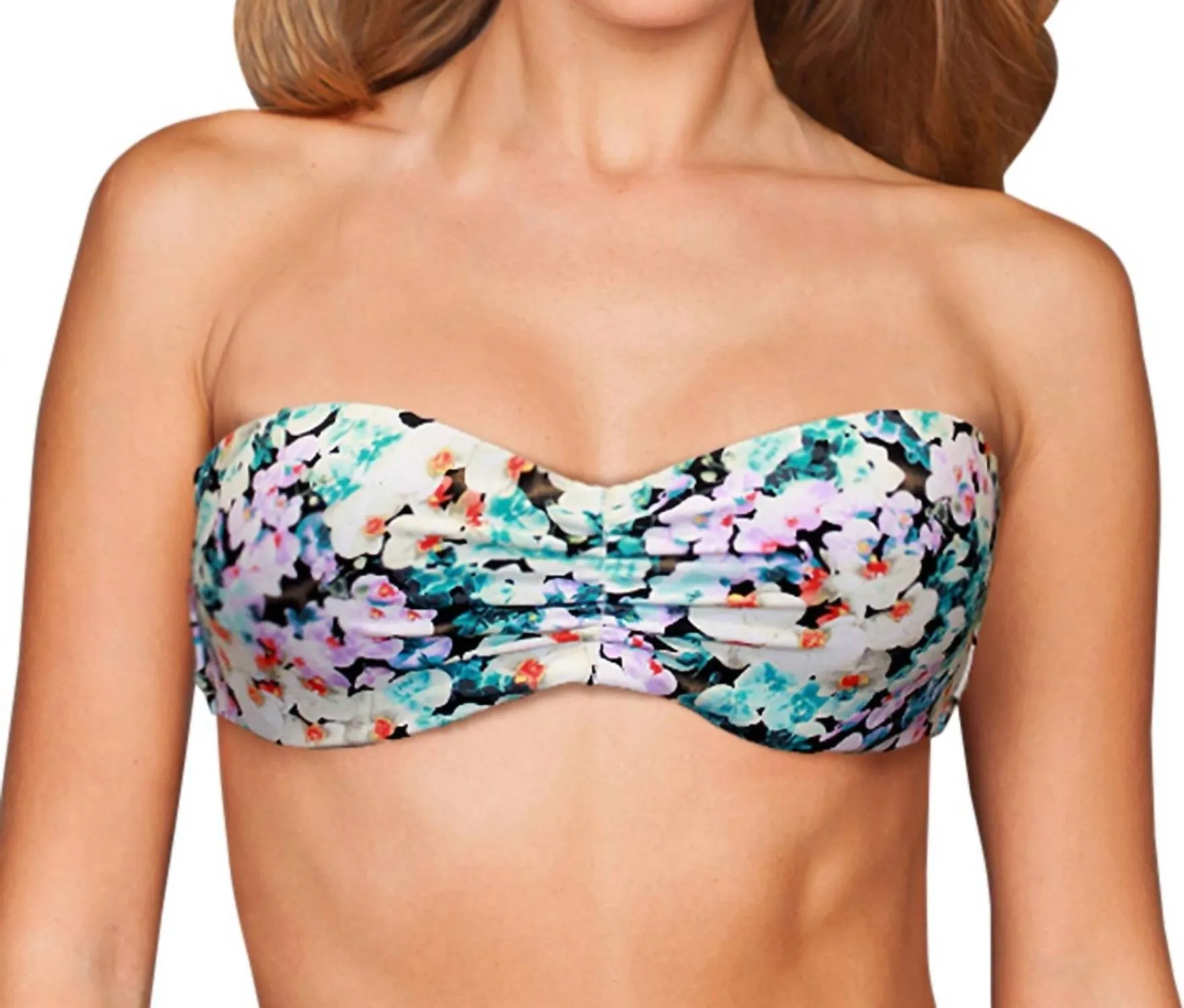 Zentrierter Rüschen-Bandeau-Bikini-Oberteil in Eden
