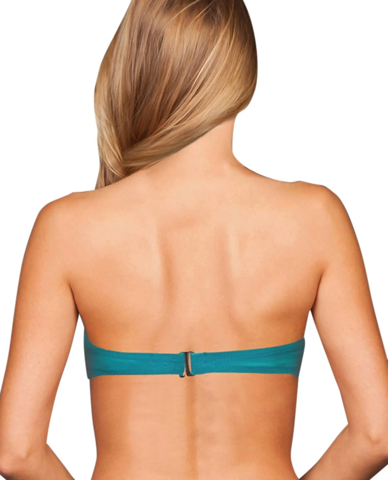 Zentrierter Geraffter Bandeau-Bikini-Oberteil in Pfauenfarbe