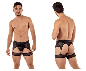 Clothing_Candyman_Mens Underwear CandyMan 99403 Stripes Gaterbelt Thongs Color Black