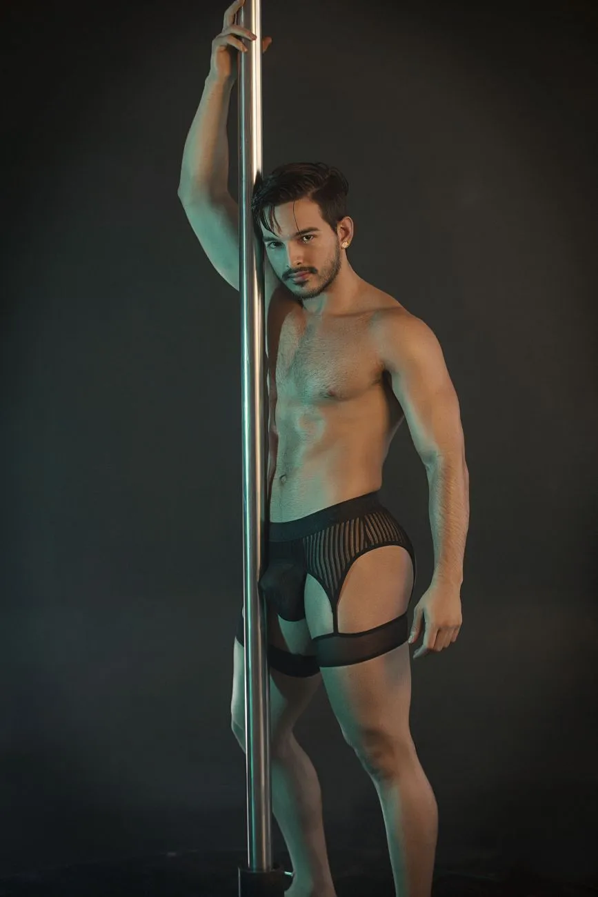 Bekleidung_Candyman_Herrenunterwäsche CandyMan 99403 Streifen Gaterbelt Tangas Farbe Schwarz