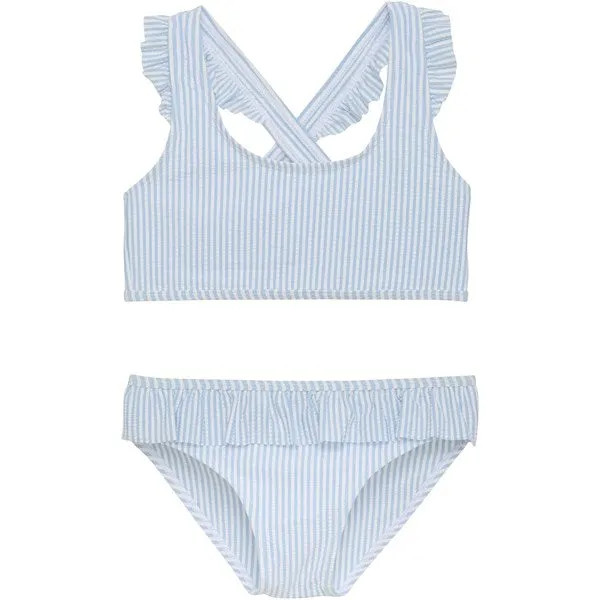 Kinder-Bikini aus Seersucker in himmelblauer Farbe für Kinder