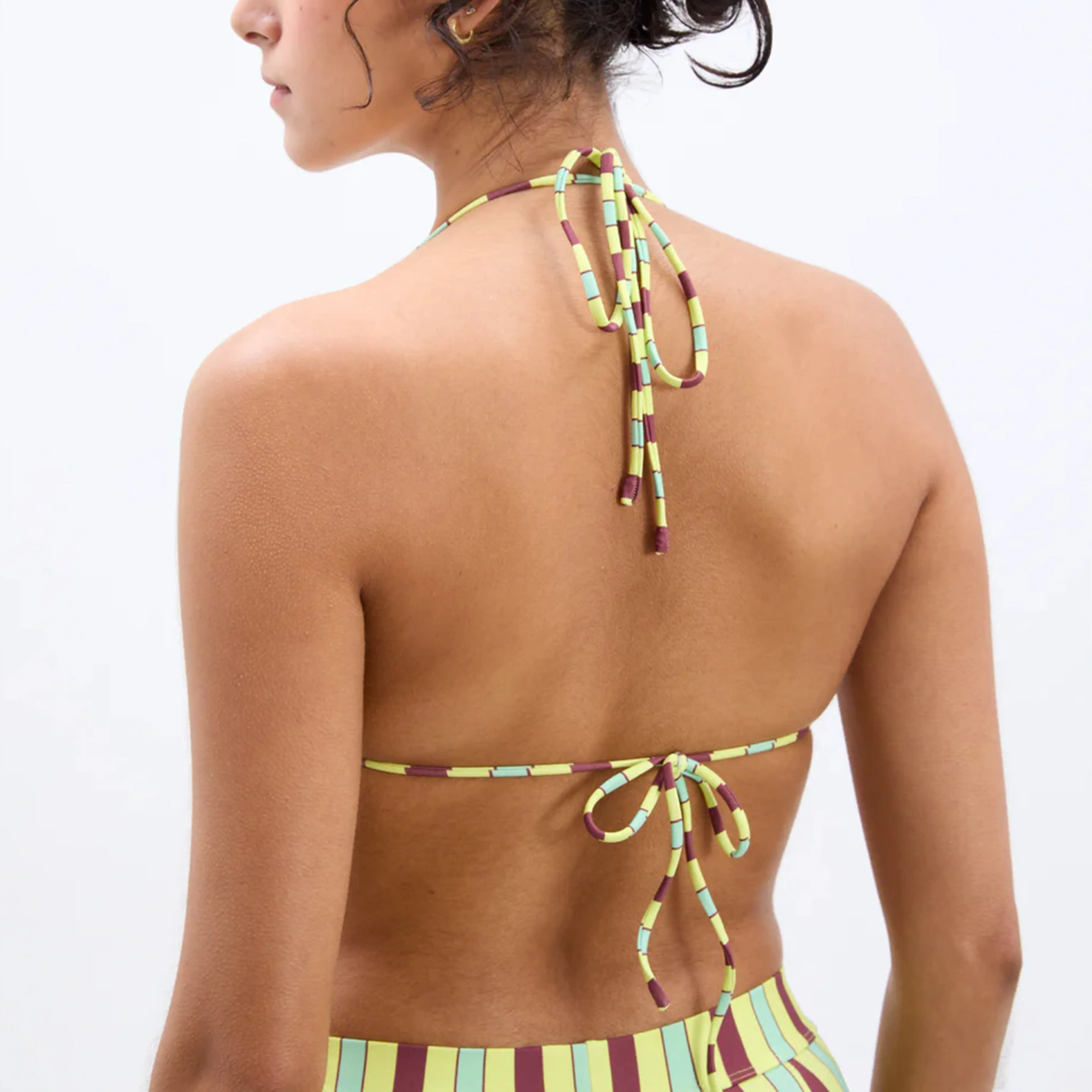 Damson Madder Picot-Saum Dreieck-Bikini Tropische Streifen Kleidung Damson Madder