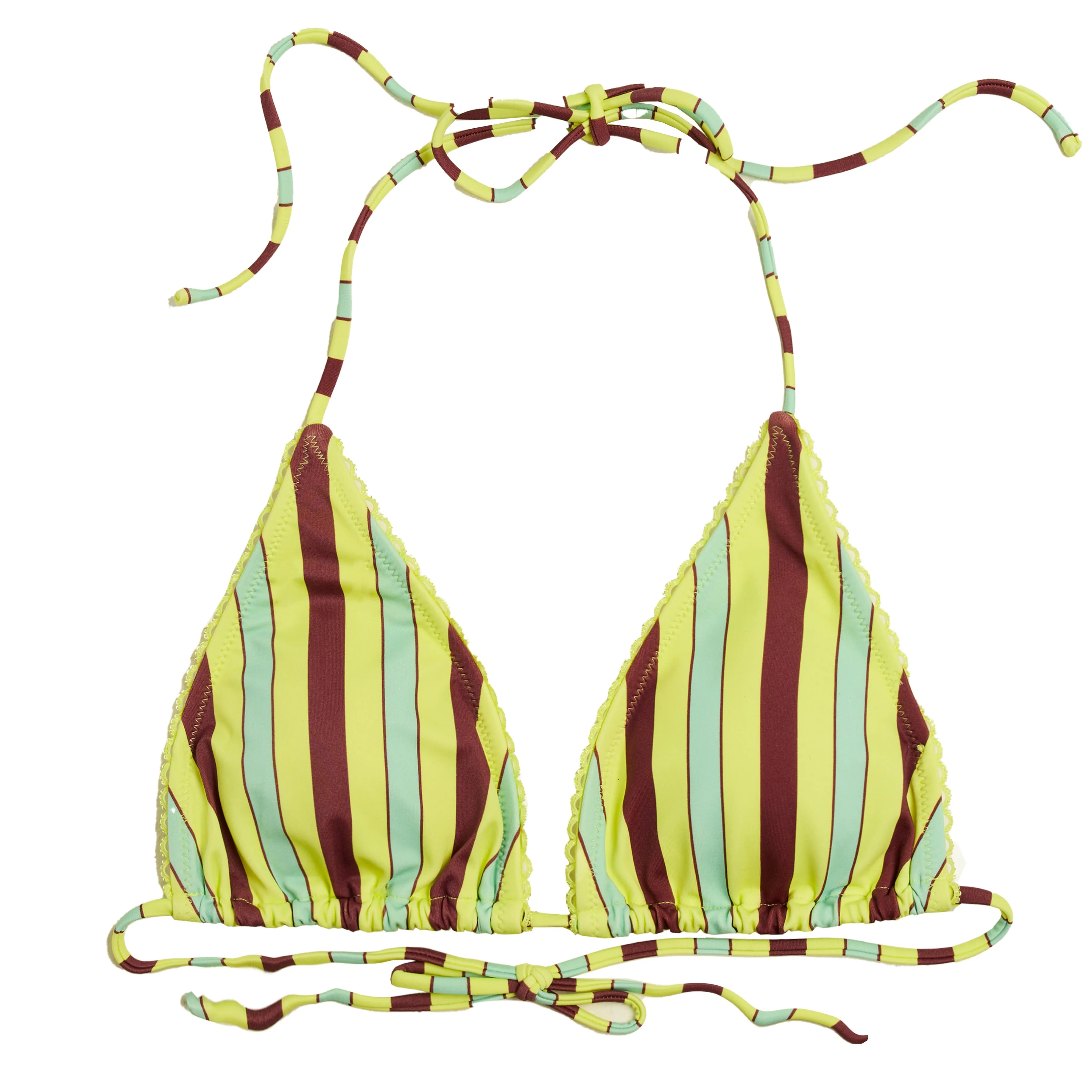 Damson Madder Picot-Saum Dreieck-Bikini Tropische Streifen Kleidung Damson Madder