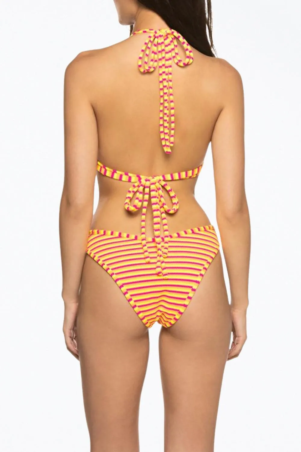 Dopio Bikini-Oberteil mit doppelten Trägern und Dreiecksform im Neon-Streifen-Design
