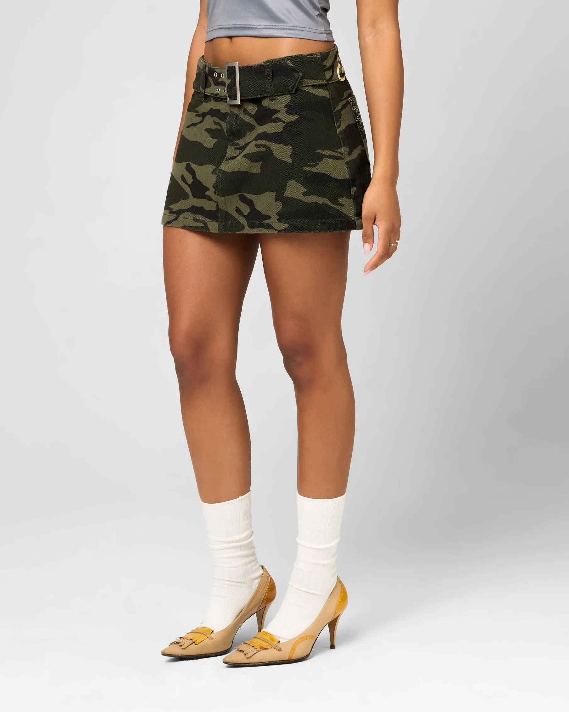 Ed Hardy Damen Denim Minirock Woodland Camo