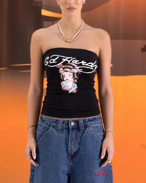 Ed Hardy Kleidung Ed Hardy Damen Geisha Boob Tube Schwarz