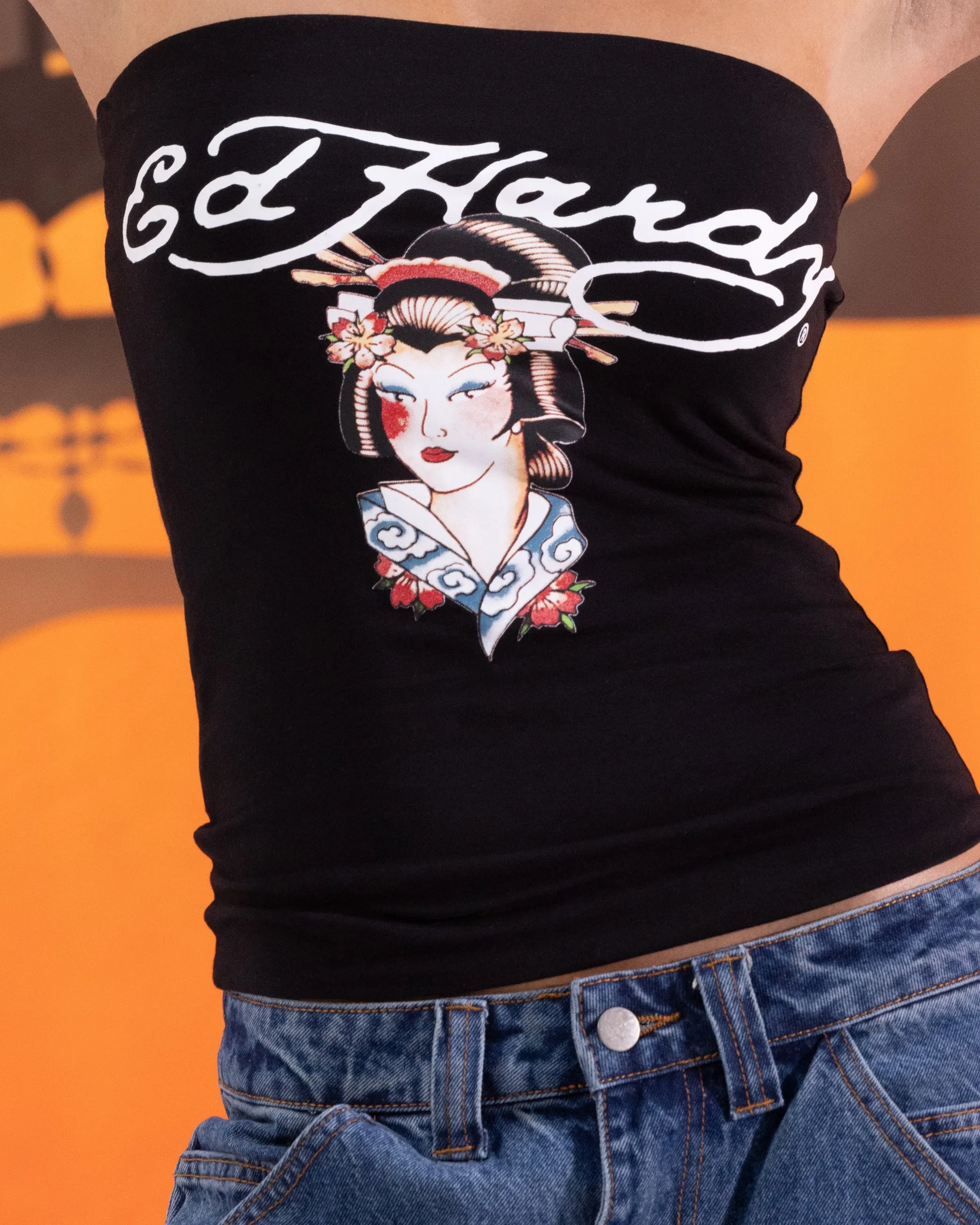 Ed Hardy Kleidung Ed Hardy Damen Geisha Boob Tube Schwarz