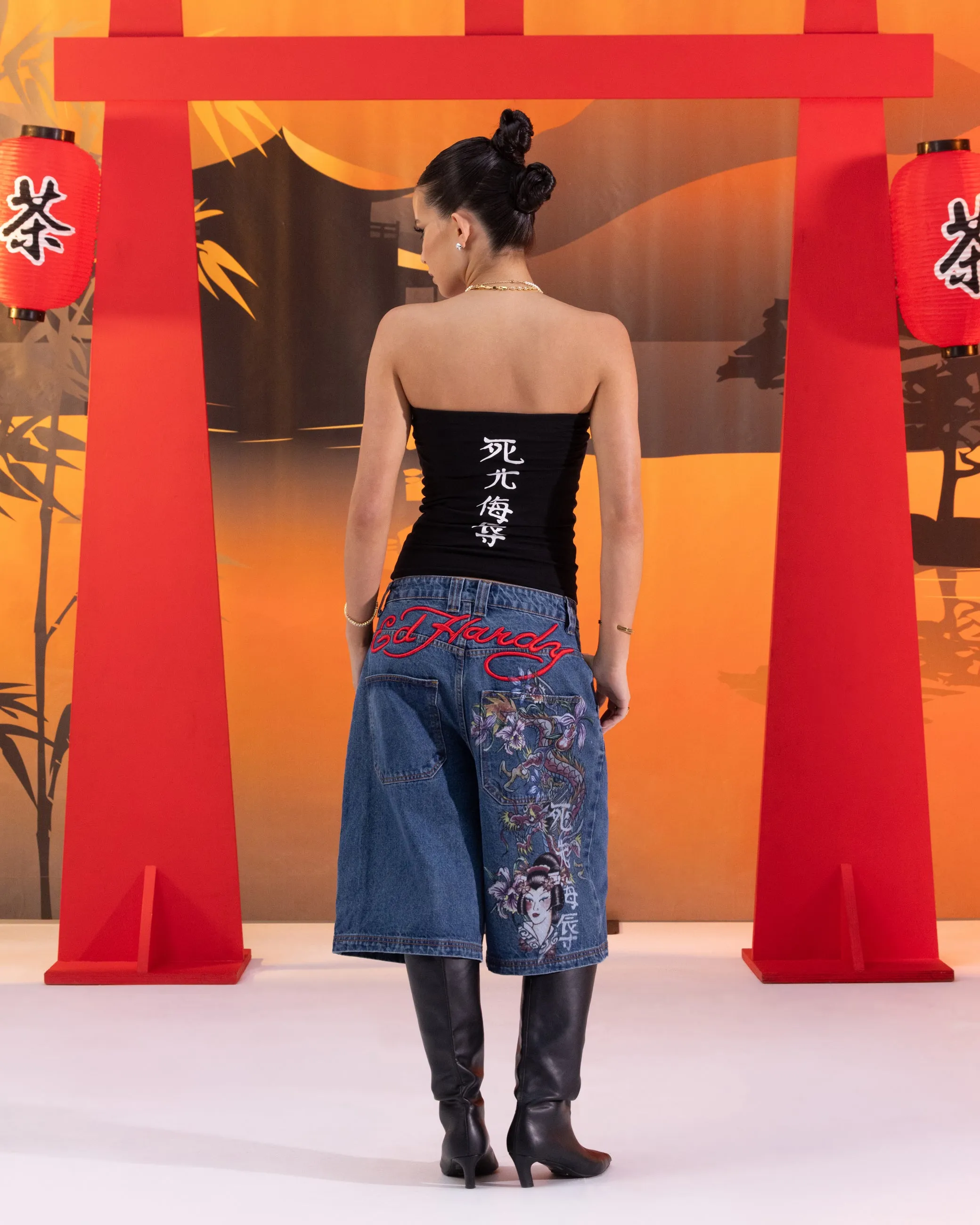 Ed Hardy Kleidung Ed Hardy Damen Geisha Boob Tube Schwarz
