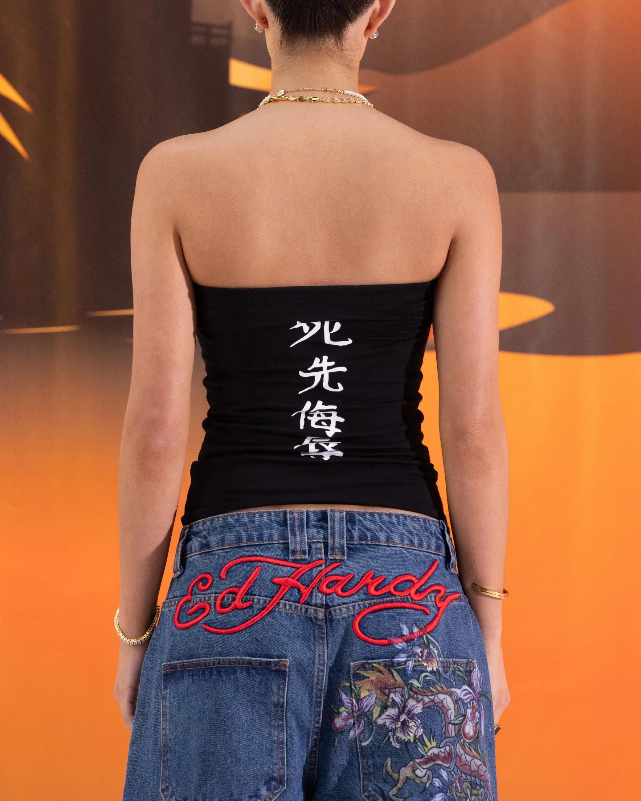 Ed Hardy Kleidung Ed Hardy Damen Geisha Boob Tube Schwarz