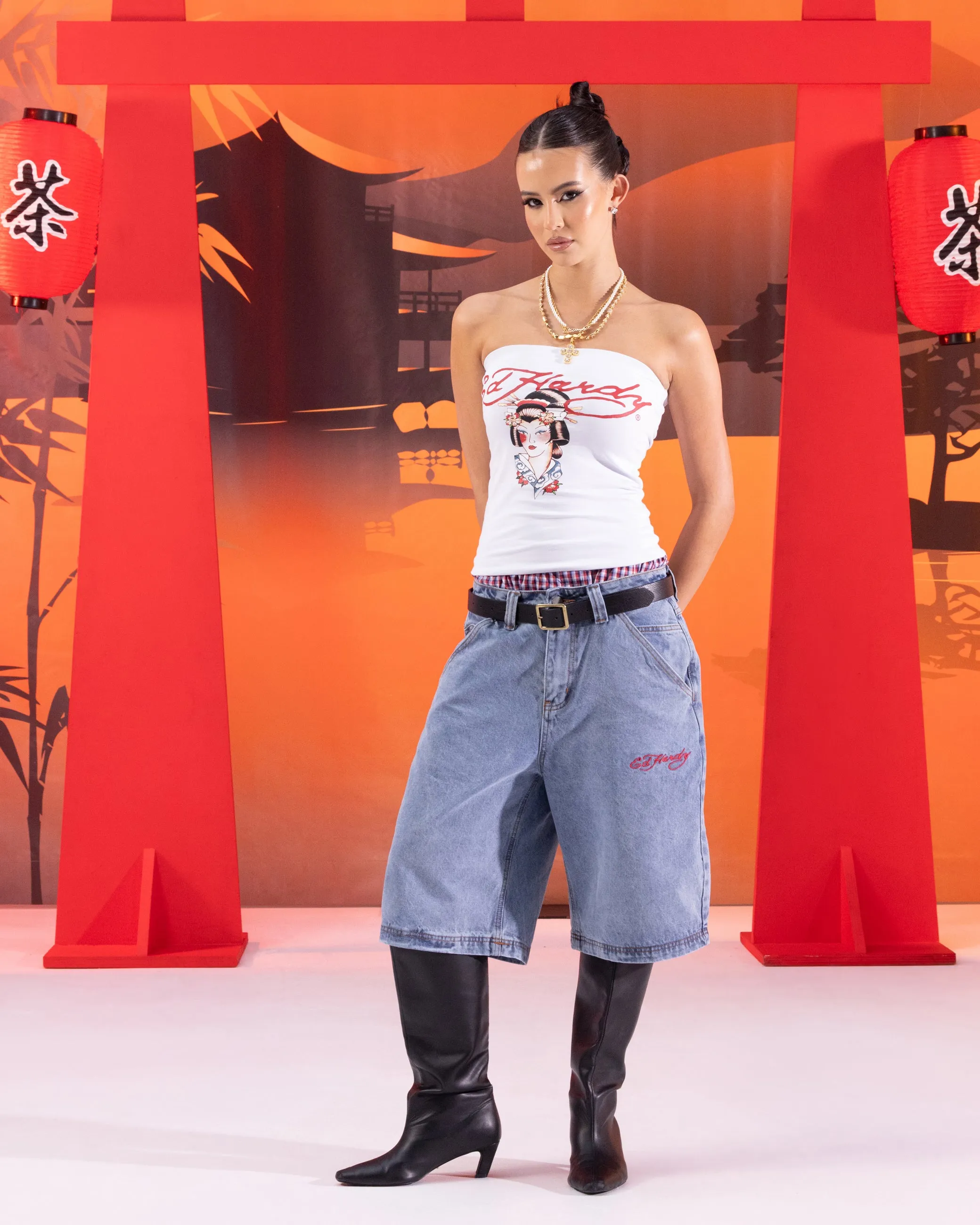 Ed Hardy Kleidung Ed Hardy Damen Geisha Boob Tube Weiß