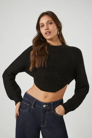 Forever 21 Strick Cropped Pullover mit Rundsaum Damen Schwarz Forever 21