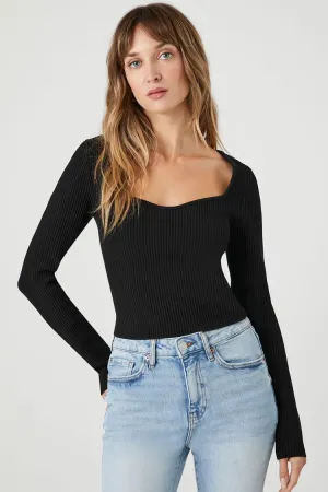 Forever 21 Strick Sweetheart Cropped Pullover Damen Schwarz Forever 21