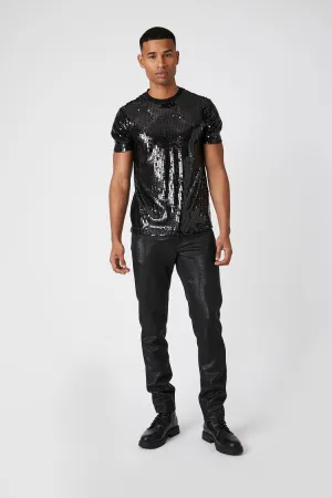 Forever 21 Herren Metallisch Mid-Rise Skinny Hose Schwarz Forever 21