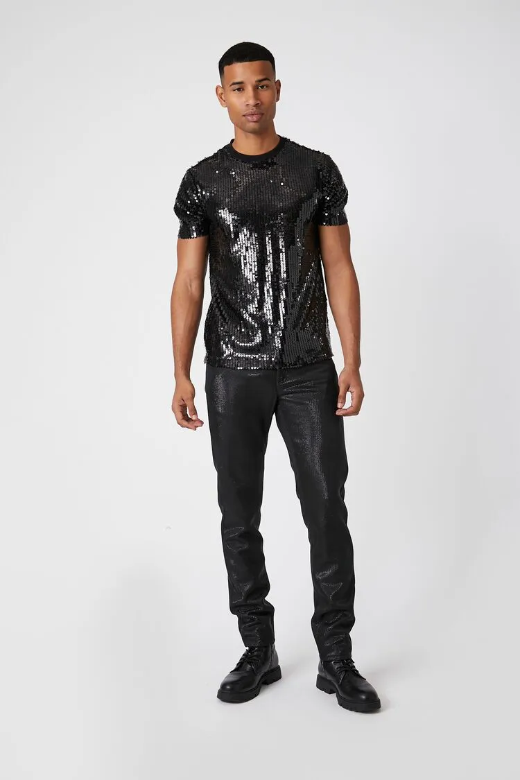 Forever 21 Herren Metallisch Mid-Rise Skinny Hose Schwarz Forever 21