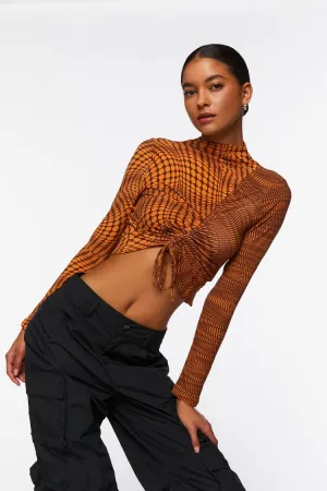 Forever 21 Damen Abstract Print Rüschen Crop Top Dunkle Schokolade Forever 21