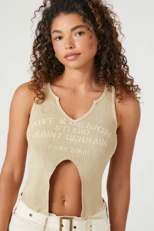 Forever 21 Damen Art & Design Grafik Split-Hem Tanktop Beige/Beige Forever 21
