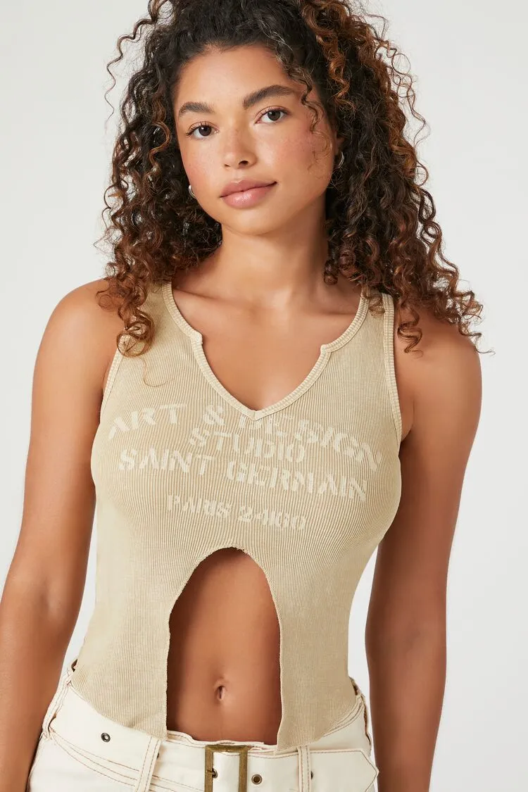 Forever 21 Damen Art & Design Grafik Split-Hem Tanktop Beige/Beige Forever 21