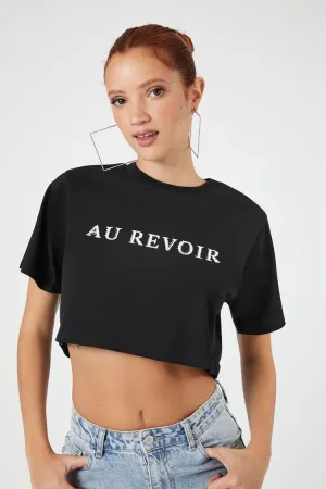 Forever 21 Damen Au Revoir Grafik Crop-T-Shirt Schwarz/Mehrfarbig Forever 21