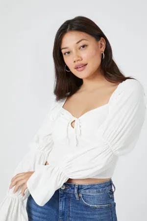 Forever 21 Damen Bell-Ärmel Crop Top Weiß Forever 21