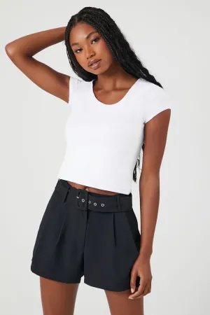 Forever 21 Damen Gürtelbund Twill High-Rise Shorts Schwarz Forever 21
