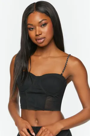 Forever 21 Damen Träger-Bustier-Crop-Top mit Kettchen Schwarz Forever 21