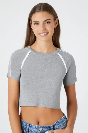 Forever 21 Damen Colorblock Crop Top Meliertes Grau/Weiß Forever 21
