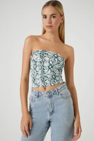 Forever 21 Damen Contour Schlangenprint Röhrenoberteil Steinblau/Mehrfarbig Forever 21