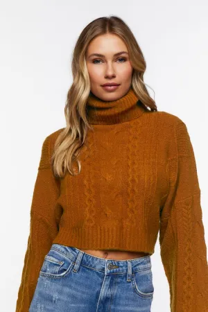 Forever 21 Damen Cropped Cable-Strick Rollkragenpullover Braun Forever 21