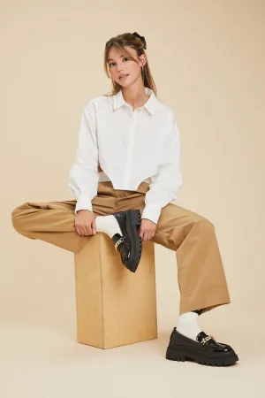 Forever 21 Damen Cropped Shirt mit geschwungenem Saum Weiß Forever 21