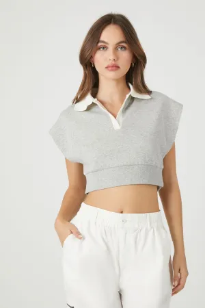 Forever 21 Damen French Terry Crop Weste in Heather Grau/Creme von Forever 21