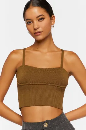 Forever 21 Damen Cropped Pullover-Strick Cami Covert Grün Forever 21