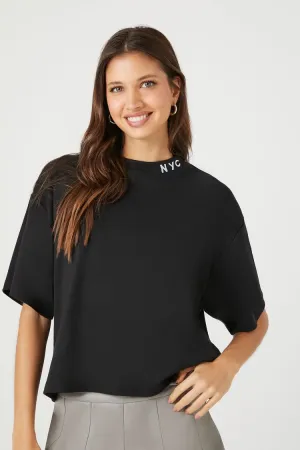Forever 21 Damen Besticktes NYC Cropped T-Shirt Schwarz/Weiß Forever 21
