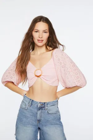 Forever 21 Damen Spitzen-O-Ring Rüschen Crop Top Pfingstrose Forever 21