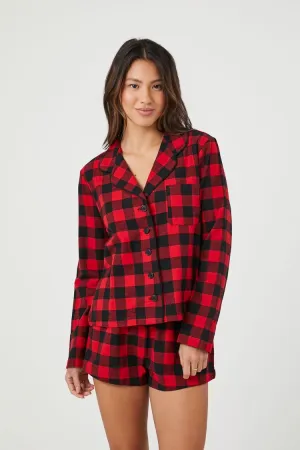 Forever 21 Damen Flanellkaro Hemd & Shorts Pyjama-Set Feurig Rot/Schwarz Forever 21