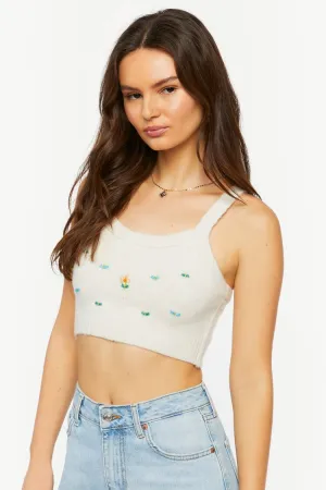 Forever 21 Damen Blumenbesticktes Perlen-Cropped-Tanktop in Elfenbein von Forever 21