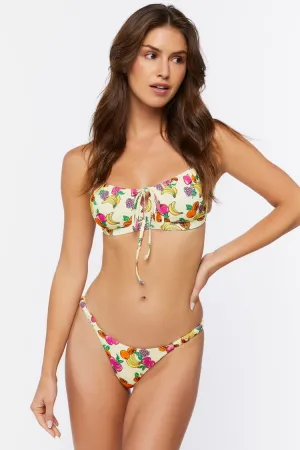 Forever 21 Damen Brazilian Bikini-Höschen mit Fruchtprint in Vanille/Mehrfarbig