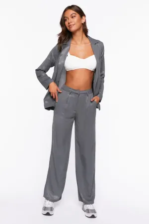 Forever 21 Damen High-Waist Gerade Bein Hose Grau Forever 21