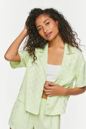 Forever 21 Damen Jacquard Karo Kurzarmhemd Melone Forever 21